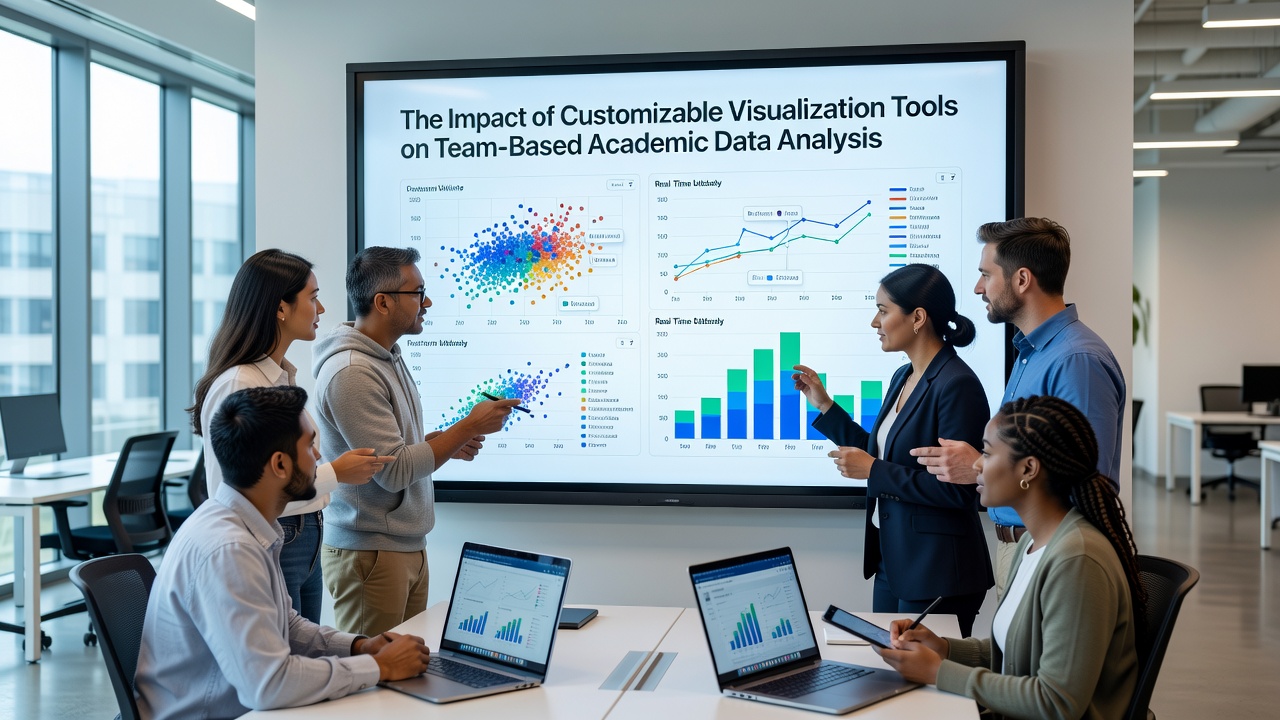 Close-up view of interactive charts and graphs being adjusted by multiple users in an academic lab setting